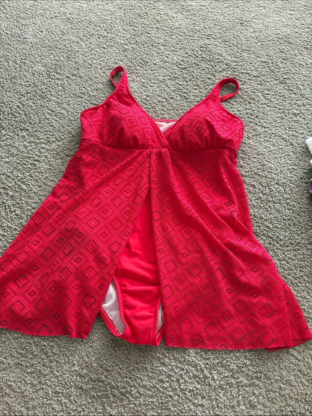 Swim Solutions Red Lace Swimdress with Built-In Bra